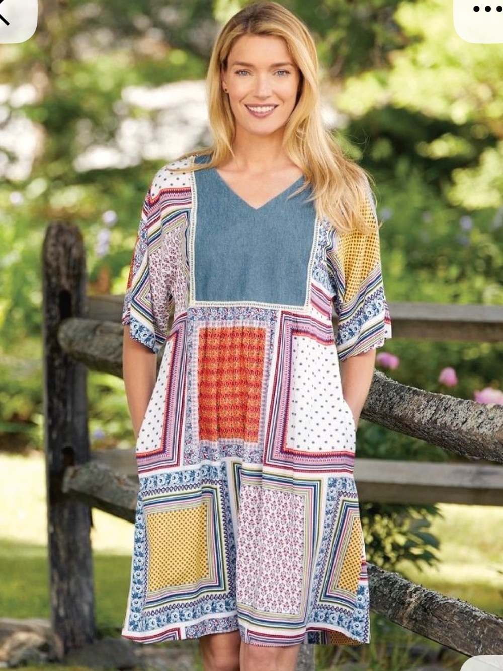 Vermont Country Store Patchwork Dress/Tunic Multi Colored, SZ Large
